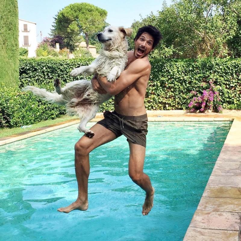 Arif Patel Shared Swimming Pool Picture with Pet Husky on Instagram